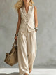 Women's Linen Two Piece Set | Tailored Waistcoat & Wide Leg Trousers
