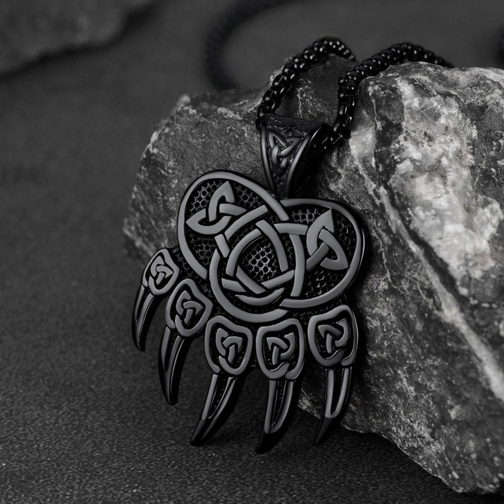 Viking Bear Paw Necklace with Celtic Knot For Men