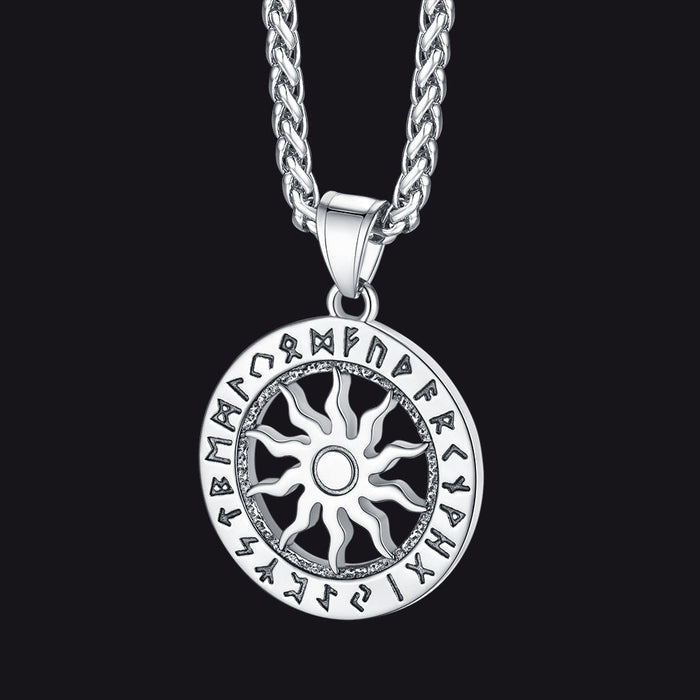 Viking Sun Wheel Rune Pendant Necklace for Men