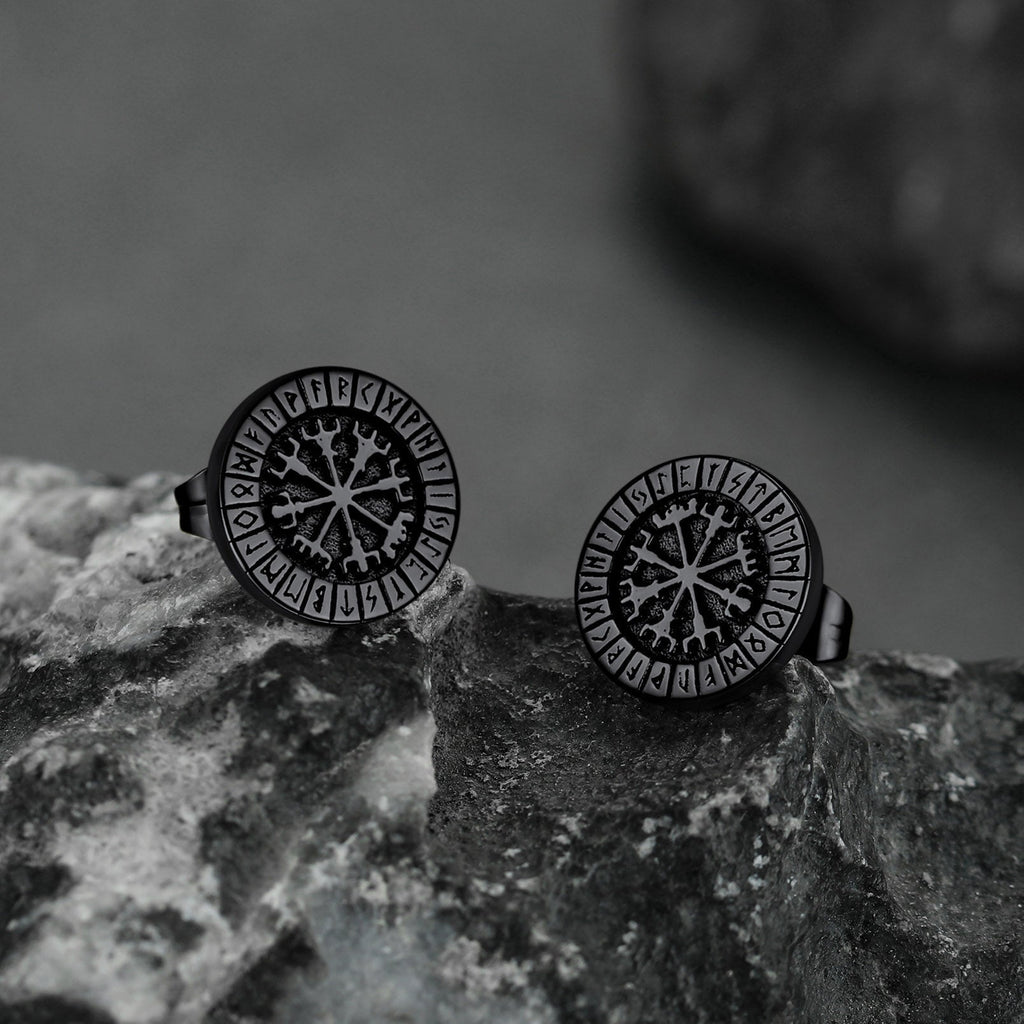 Norse Viking Compass Vegvisir Stud Earrings For Men