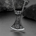 Battle Axe Viking Pendant Necklace with Compass For Men