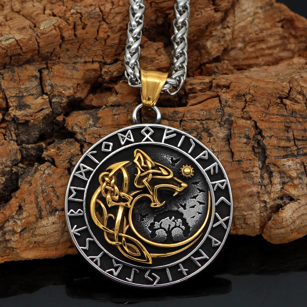 Wolf Head Rune Viking Fenrir Necklace