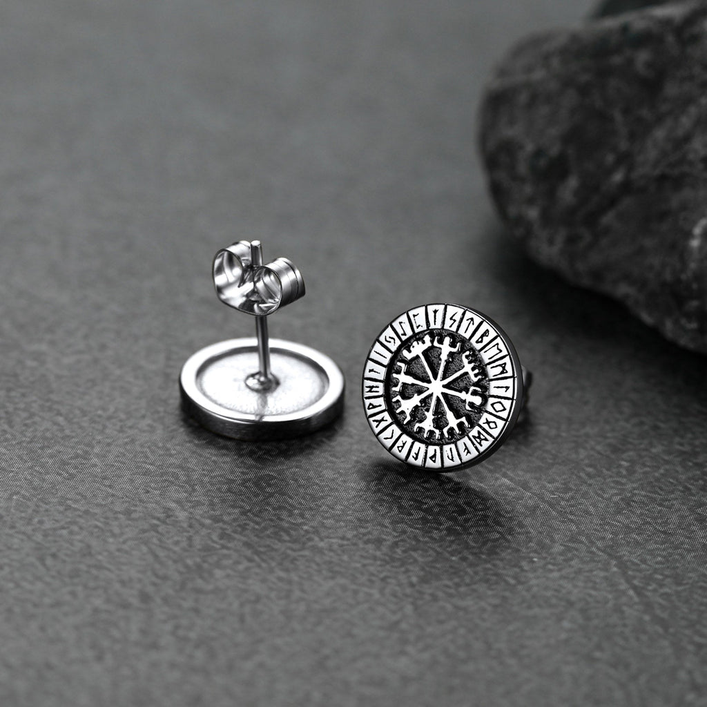 Norse Viking Compass Vegvisir Stud Earrings For Men