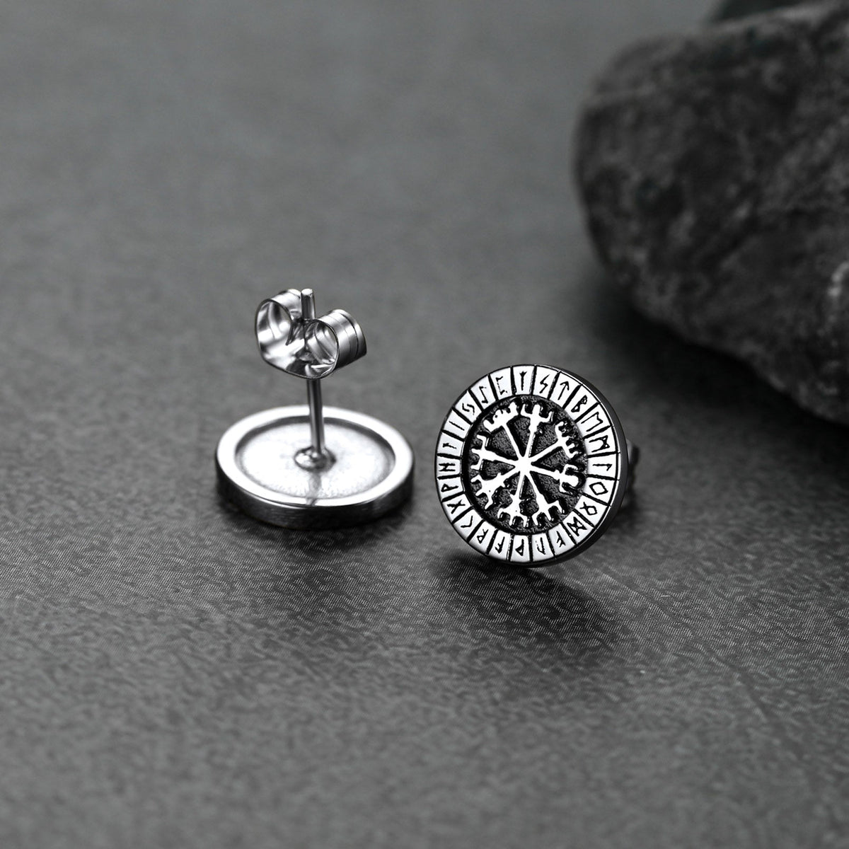 Norse Viking Compass Vegvisir Stud Earrings For Men