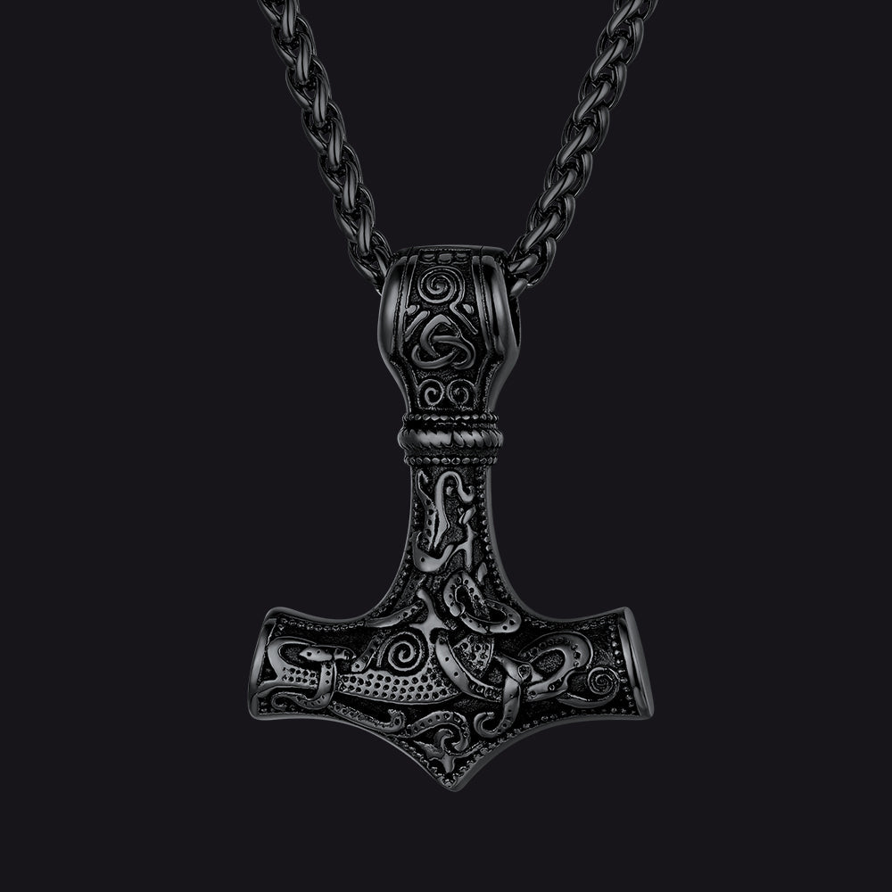 Norse Viking Thor's Hammer Necklace Mjolnir Pendant for Men