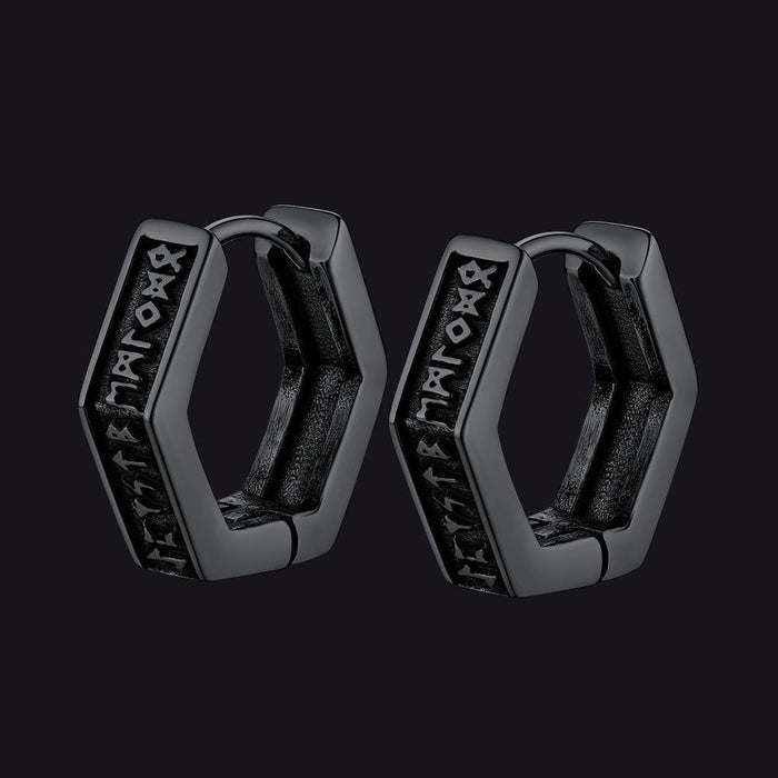 Viking Hexagon Runes Hoop Earrings For Men