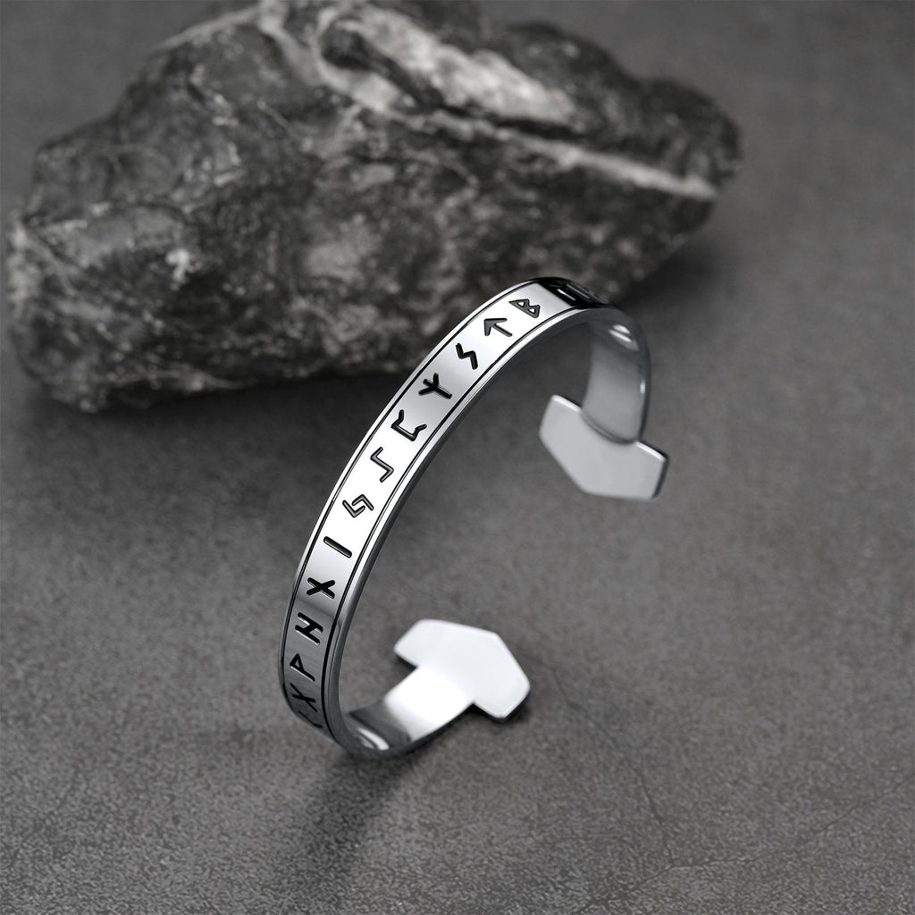 FaithHeart Viking Futhark Runes Cuff Bracelet For Men