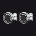 Viking Rune Black Onyx Stud Earrings in Sterling Silver for Men