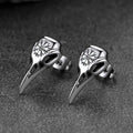 Viking Raven Skull Stud Earrings With Viking Vegvisir For Men Women