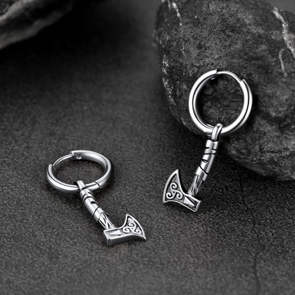 Battle Axe Viking Dangle Hoop Earrings For Men