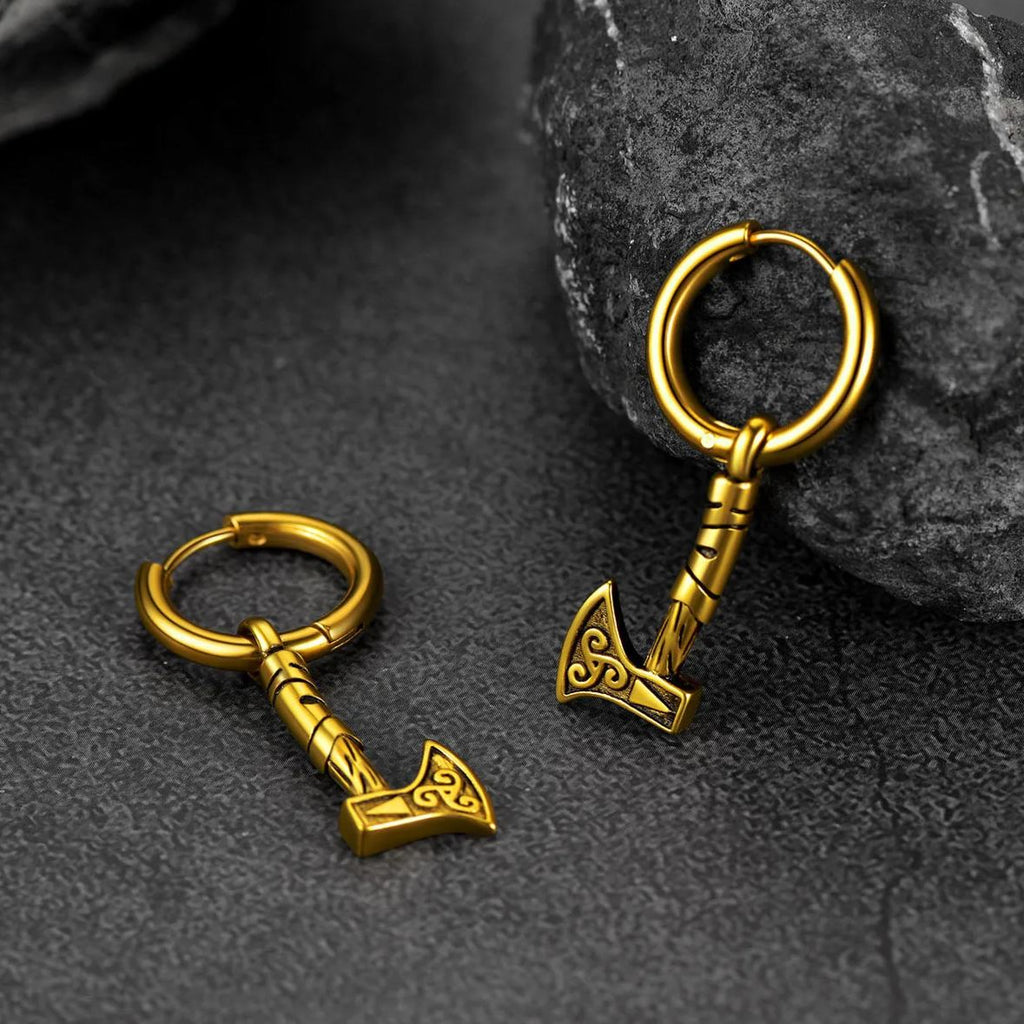 Battle Axe Viking Dangle Hoop Earrings For Men