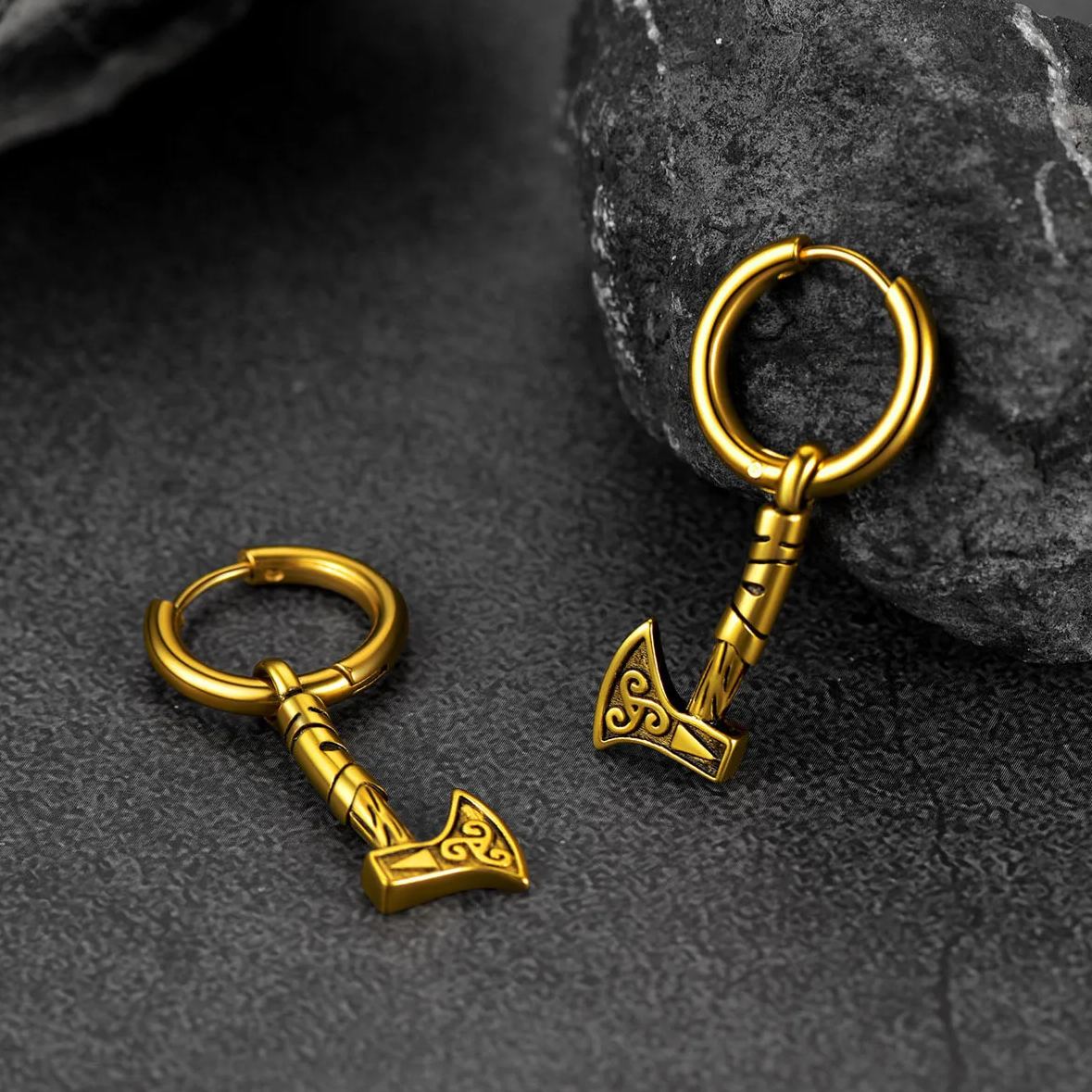 Battle Axe Viking Dangle Hoop Earrings For Men