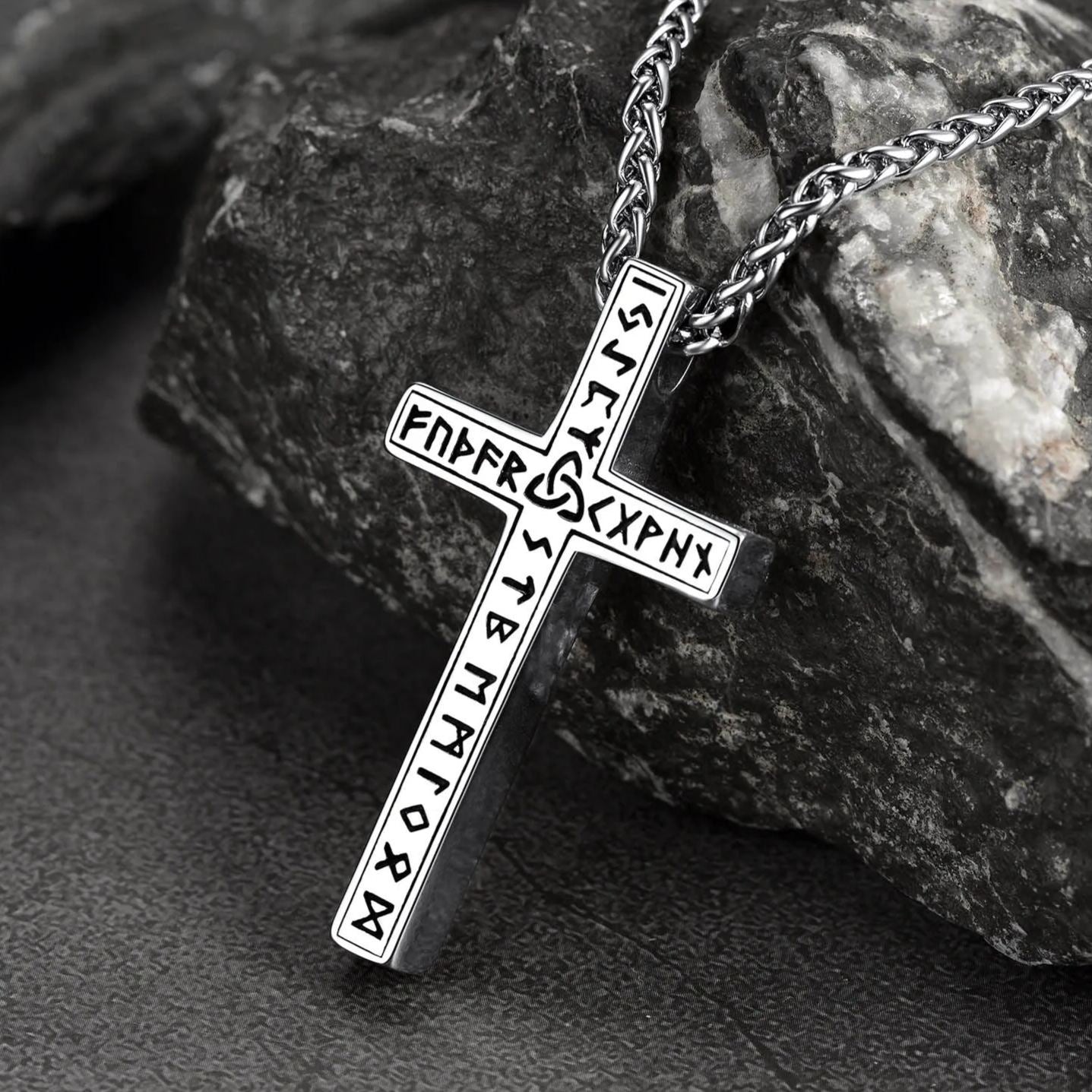Viking Rune Cross Pendant Necklace for Men