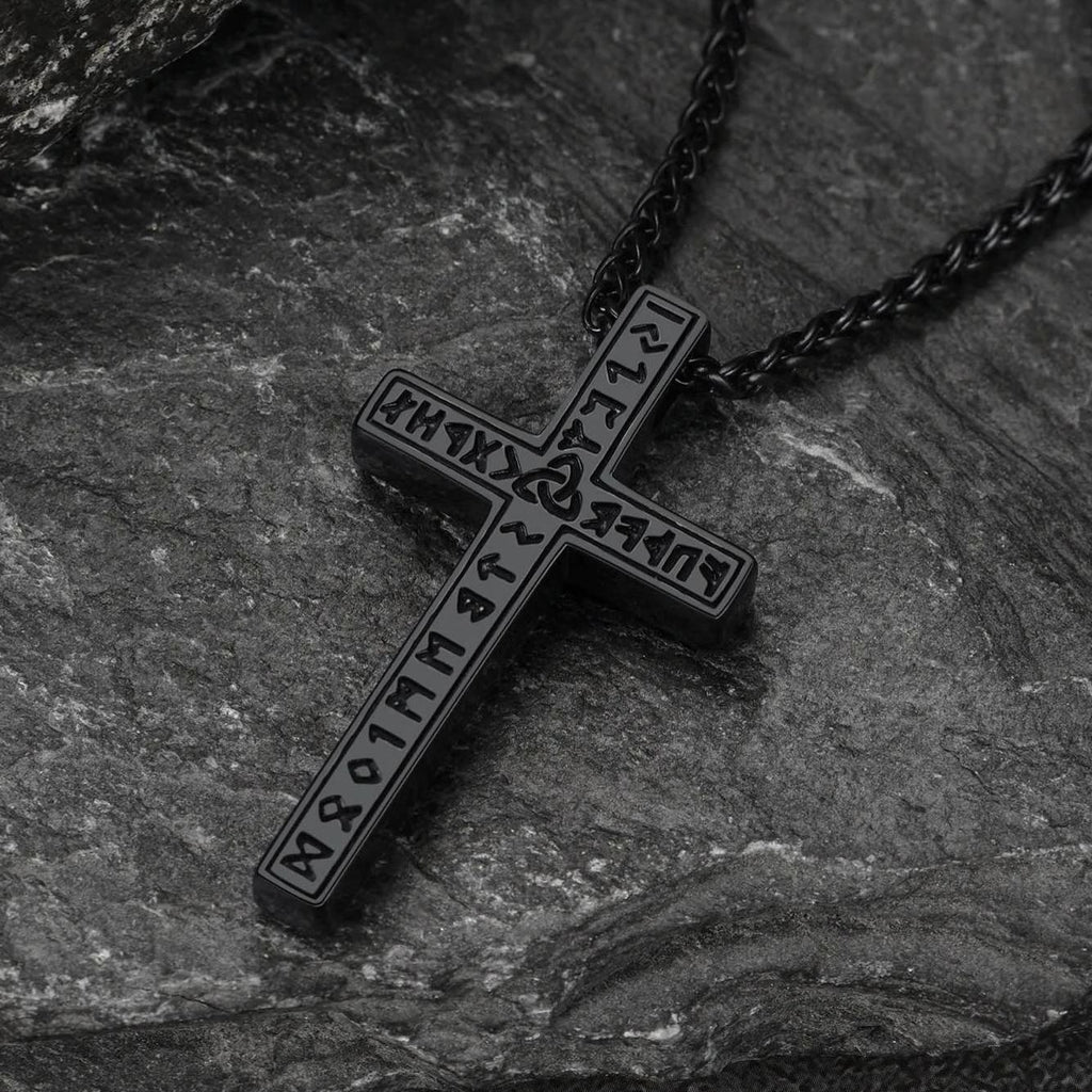 Viking Rune Cross Pendant Necklace for Men