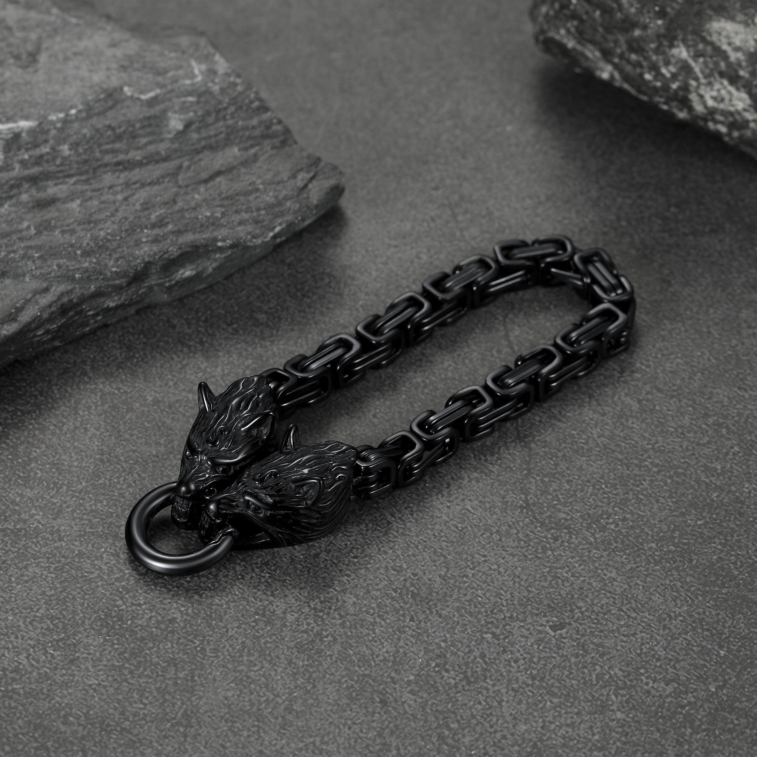 Viking Wolf Head Chain Bracelet Cuff Bangle Gift for Men